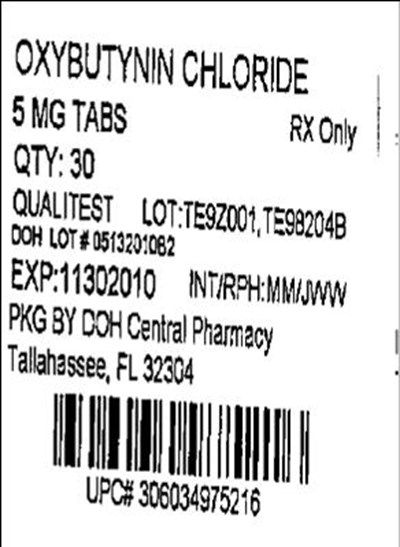 This Is An Image Of The Label For 5 mg Oxubutynin Chloride Tablets, Usp. (Oxybutynin 5mg(qualitest))
